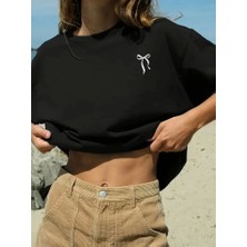 Giyimodam Fiyonk Baskılı Siyah Oversize Unisex T-Shirt- Siyah