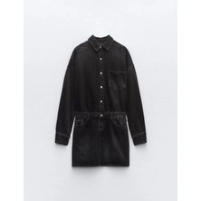 Zara Uzun Kollu Mini Denim Elbise ABZRA0038