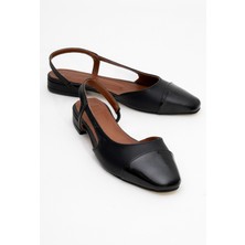 Luvi Lujo Siyah Cilt Kadın Arkası Açık Düz Babet Ayakkabı