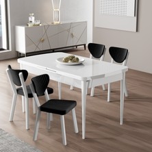 Canisa Exve Serisi 80X132 Açılabilir Beyaz Masa Takımı ve 4 Siyah Sandalye