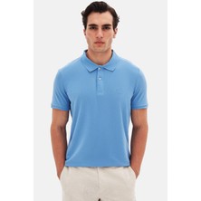 D'S Damat Ds Damat Regular Fit Açık Indigo %100 Pamuklu Uzun Ömürlü Kıvrılmaz Polo Yaka Nakışlı T-Shirt 4HC14ORT51000