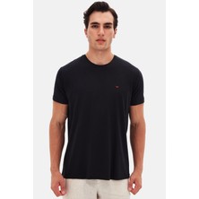 D'S Damat Ds Damat Regular Fit Siyah Düz Nakışlı %100 Pamuk T-Shirt 4HC140632006M