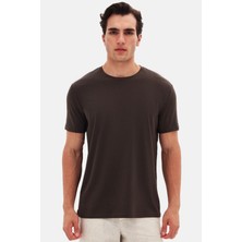 D'S Damat Ds Damat Regular Fit Kahverengi Düz Nakışlı %100 Pamuk T-Shirt 4HC140632006M