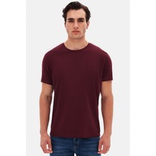 D'S Damat Ds Damat Regular Fit Mürdüm Düz Nakışlı %100 Pamuk T-Shirt 4HC140632006M