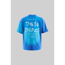 Machinist Erkek Degrade Printed Oversize Soft Mavi Tişört