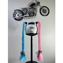 3dpazarıcom Motor & Motosiklet Harley Quinn Model Kask Dış Aksesuarı Pembe Mavi Çift Örgü Saç