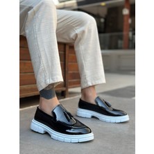 BA0240 Yüksek Taban Klasik Parlak Püsküllü Rugan Siyah Erkek Ayakkabı