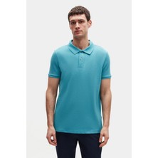 D'S Damat Ds Damat Regular Fit Turkuaz %100 Pamuklu Uzun Ömürlü Kıvrılmaz Polo Yaka Nakışlı T-Shirt 4HC14ORT51000