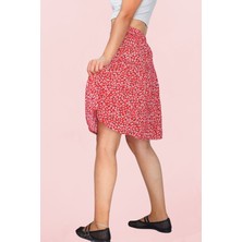 She Best Viskon Kumaş Kırmızı Midi Boy Şort Etek