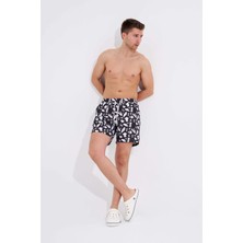 Erkek Ancient Statue Baskılı Siyah Beyaz Deniz Şortu