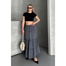 Trendparis Basic Astarlı Pileli Kadın Uzun Etek