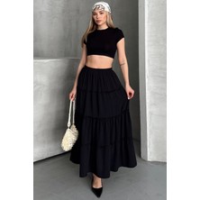Trendparis Basic Astarlı Pileli Kadın Uzun Etek