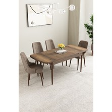 Asaella Mobilya Mabel Barok Desen 80X132 Açılabilir Mdf Masa Yemek Odası Takımı, Mutfak Takımı 4 Adet Sandalye