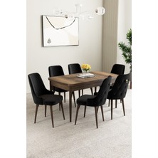 Asaella Mobilya Mabel Barok Desen 80X132 Açılabilir Mdf Masa Yemek Odası Takımı, Mutfak Takımı 6 Adet Sandalye
