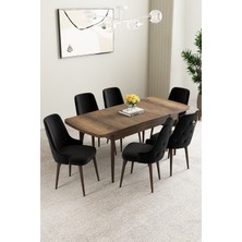 Asaella Mobilya Mabel Barok Desen 80X132 Açılabilir Mdf Masa Yemek Odası Takımı, Mutfak Takımı 6 Adet Sandalye