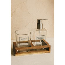 Kitchen Life 2'li Akasya Standlı 2 Bölmeli Borosilikat Ince Cam Sıvı Sabunluk Seti - Diş Fırça Organizeri