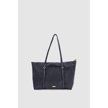 Velie Paraşüt Kumaş Şeritli Shopper Çanta Siyah