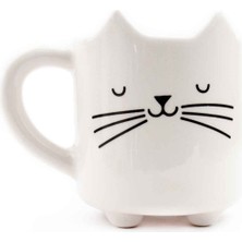 Palto Tasarım Miyav 07 El Yapımı 3D Krem Parlak Kupa - El Yapımı Seramik Kupa