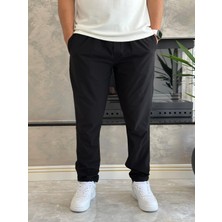 Erkek Rahat Kalıp Fermuar Detaylı  Paraşüt Kumaş  Pantolon Siyah ECA024