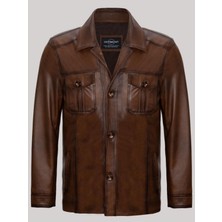 Hakiki Deri Kahverengi Erkek Deri Mont Cepli Blazer Deri Ceket