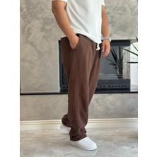 Erkek Rahat Kalıp Keten Pantolon Kahverengi ECA001