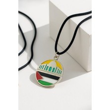 Siyah Ipli Filistin Bayraklı ve Kubbet-Üs Sahra Unisex Filistin Kolyesi 40 cm J300013