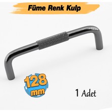 Badem10 Tırtıklı Füme Metal Kulp 128 mm 12.8 cm Mobilya Çekmece Dolap Dolabı Modern Kapak Kulpları