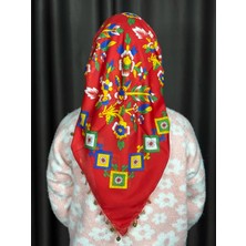 Sobe Hediyelik Kırmızı Pullu Tokat Yazması Çengelköy Deseni Eşarp - 100 x 100 cm Çeyizlik Yazma
