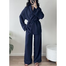 Melvien Lacivert Şal Yaka Keten Takım (Oversize Kalıp)