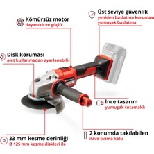Einhell Professional Akülü Avuç Taşlama AXXIO 18/125 Power X-Change (18 V, 700 W, 125 mm disk Ø, 33 mm kesme derinliği, kömürsüz, yumuşak başlangıç, kesme diski ve akü dahil değildir) - 4431140