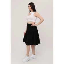 She Best Viskon Kumaş Siyah Midi Boy  Şort Etek