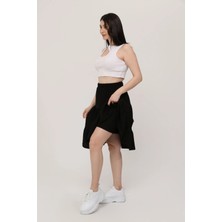 She Best Viskon Kumaş Siyah Midi Boy  Şort Etek
