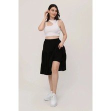 She Best Viskon Kumaş Siyah Midi Boy  Şort Etek