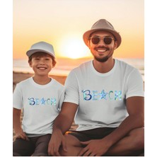 Beach Tatil Baskılı Aile Kombin Tişört (Tekli Üründür Kombin Için Sepete 2 Adet Ekleyiniz)