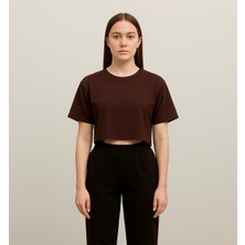 Axxel Kadın Koyu Kahve Kısa Kollu Oversize T-SHIRT-D814