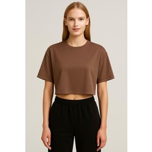 Axxel Kadın Açık Kahve Kısa Kollu Oversize T-SHIRT-D814
