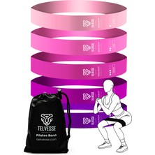Telvesse 5 Farklı Direnç Çantalı Latex Pilates Aerobik Egzersiz Squat Lastiği Loop Bant Kapalı Uç Pembe Ton