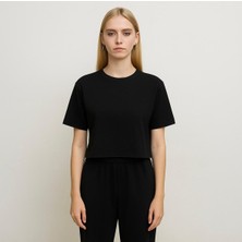 Axxel Kadın Siyah Kısa Kollu Oversize T-SHIRT-D814