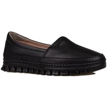 Trend Adımlar Siyah Hakiki Deri Kadın Comfort Babet