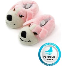 Albishoes Kadın Tüylü Köpek Desenli Kaymaz Yumuşak Taban Pofuduk Peluş Kışlık Ev Botu Rahat Panduf