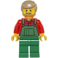 LEGO Minifigür Overalls Farmer Green, Dark Tan Hair And Beard HOL067