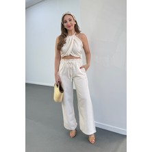 Lenora Keten Kruvaze Halter Yaka Bluz ve Pantolon Takım