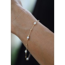 14 Ayar Altın Force Zincirli Mini Dorika ve Inci Detaylı Bileklik