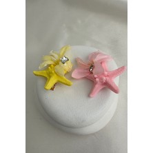 Renkli Deniz Yıldızı Fiyonk Taş Detay Çiçek Ikili Yan Toka (6cm)