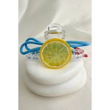Sarı Limon Dilimi Mavi Ip Detay Şeffaf Kıskaç Toka (12CM)