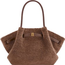 Jw Peı Kahverengi Orta Boy Peluş Tote Çanta