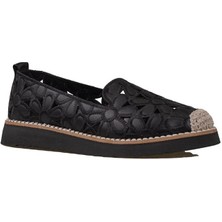 Trend Adımlar Siyah Hasır Burunlu Kadın Delikli Yazlık Babet