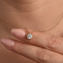 14 Ayar Altın Kaplama  Zarif Tektaş Gümüş Kolye 7 mm - CNS00643