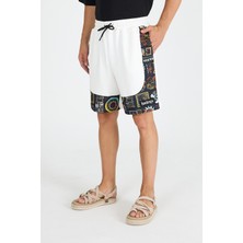 Erkek Beyaz Paça Geniş Garni Şort