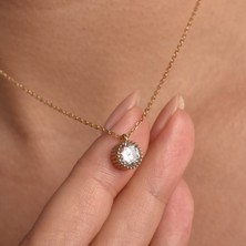 14 Ayar Altın Kaplama  Zarif Tektaş Gümüş Kolye - 8 mm - CNS00644